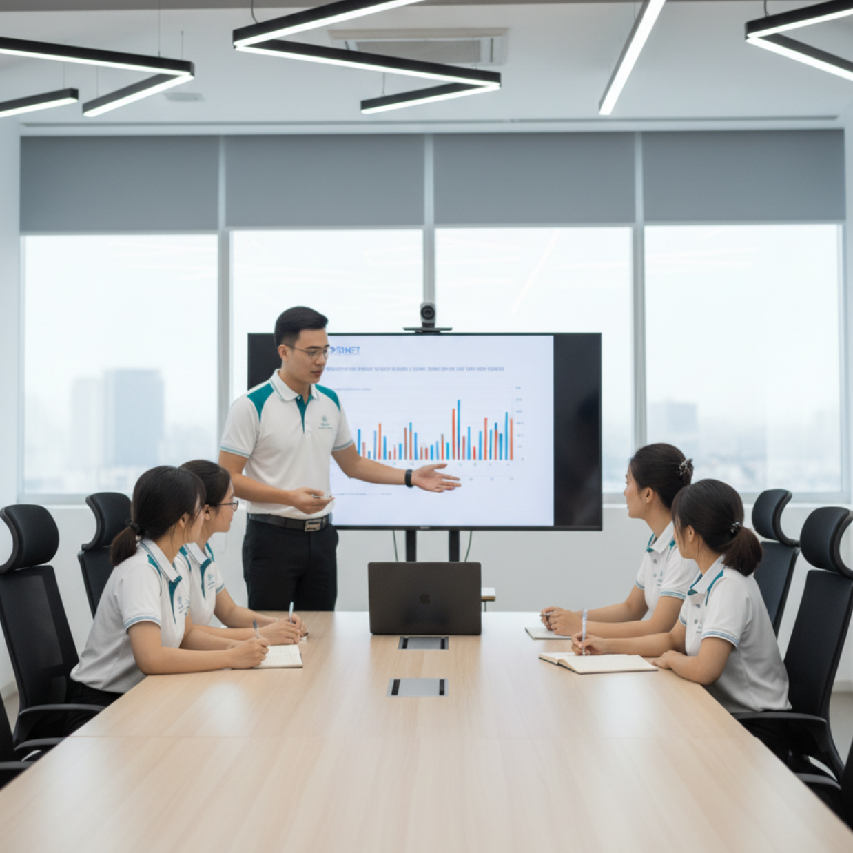 Nhân viên Bonet Agency trình bày báo cáo chiến lược marketing.