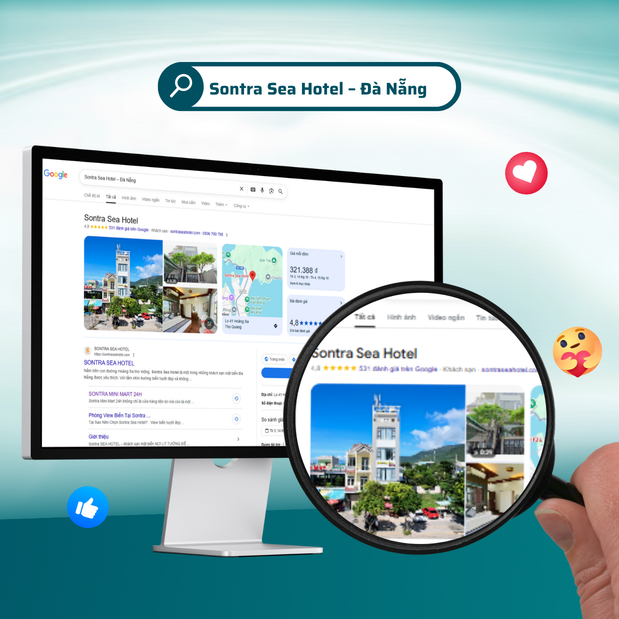 Kết quả tìm kiếm Sontra Sea Hotel – Đà Nẵng trên Google đạt top đầu nhờ chiến lược SEO của Bonet Agency.
