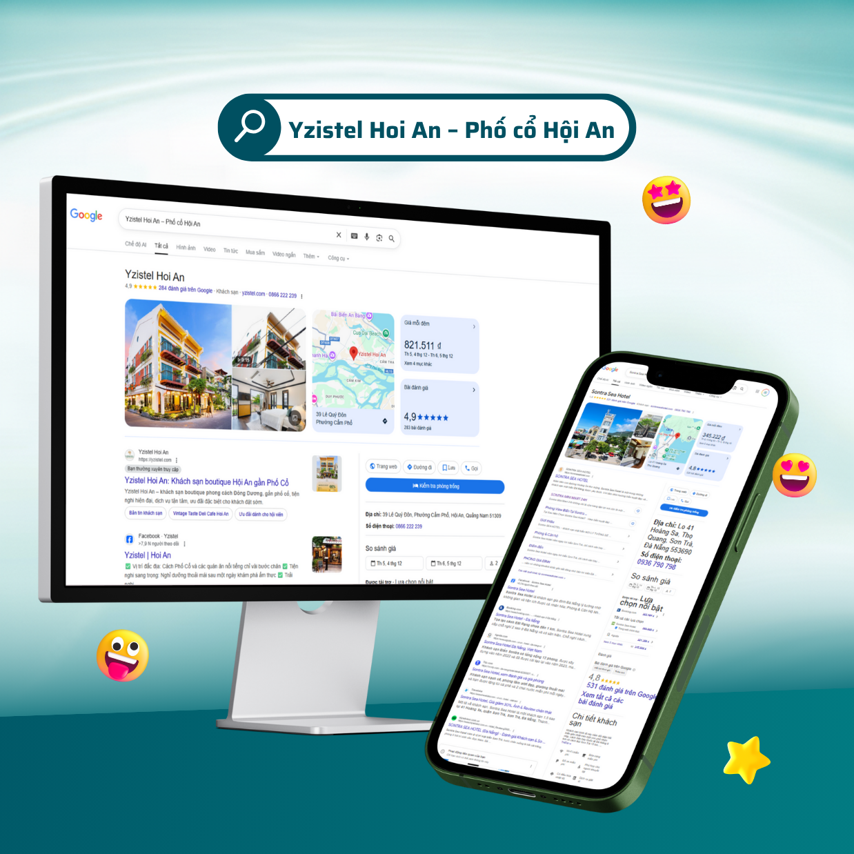 Kết quả hiển thị top Google cho Yzistel Hoi An – khách sạn trung tâm Phố Cổ được SEO bởi Bonet Agency.