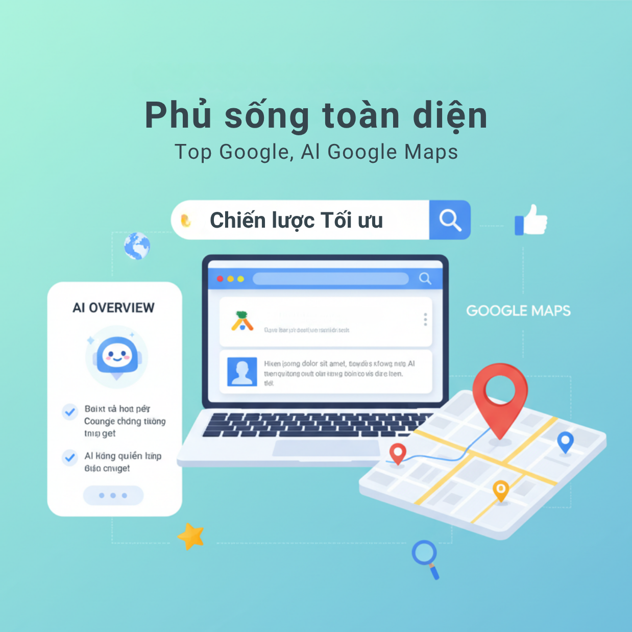 Mô phỏng chiến lược phủ sóng thương hiệu trên Google và AI Overview của Bonet Agency.