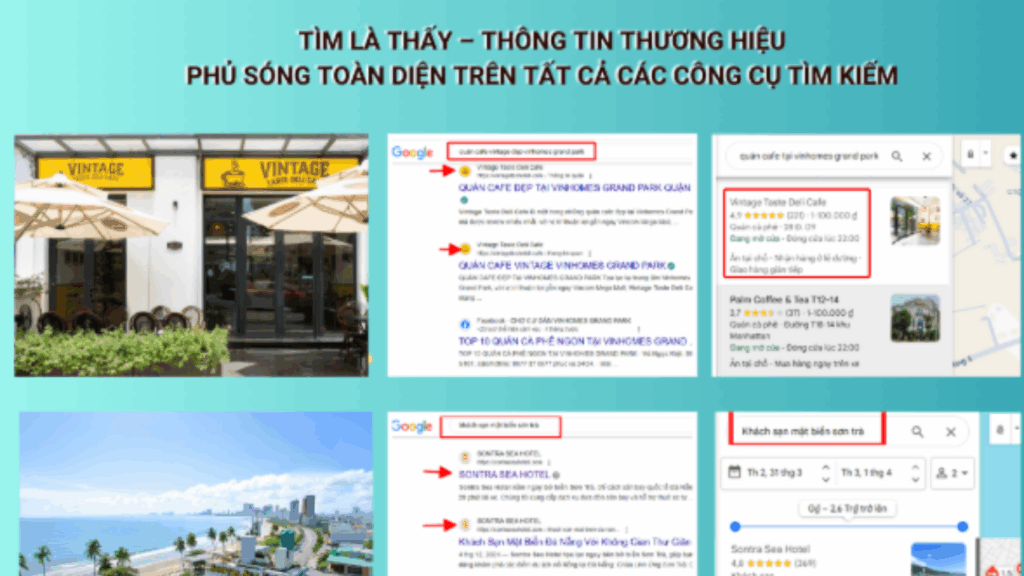 Kết quả hiển thị thương hiệu trên Google Maps và tìm kiếm.