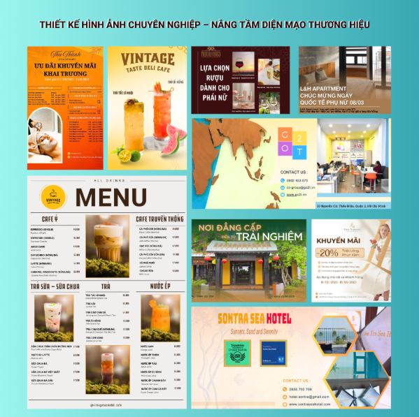 Bộ thiết kế poster, menu và ấn phẩm thương hiệu của Bonet Agency.